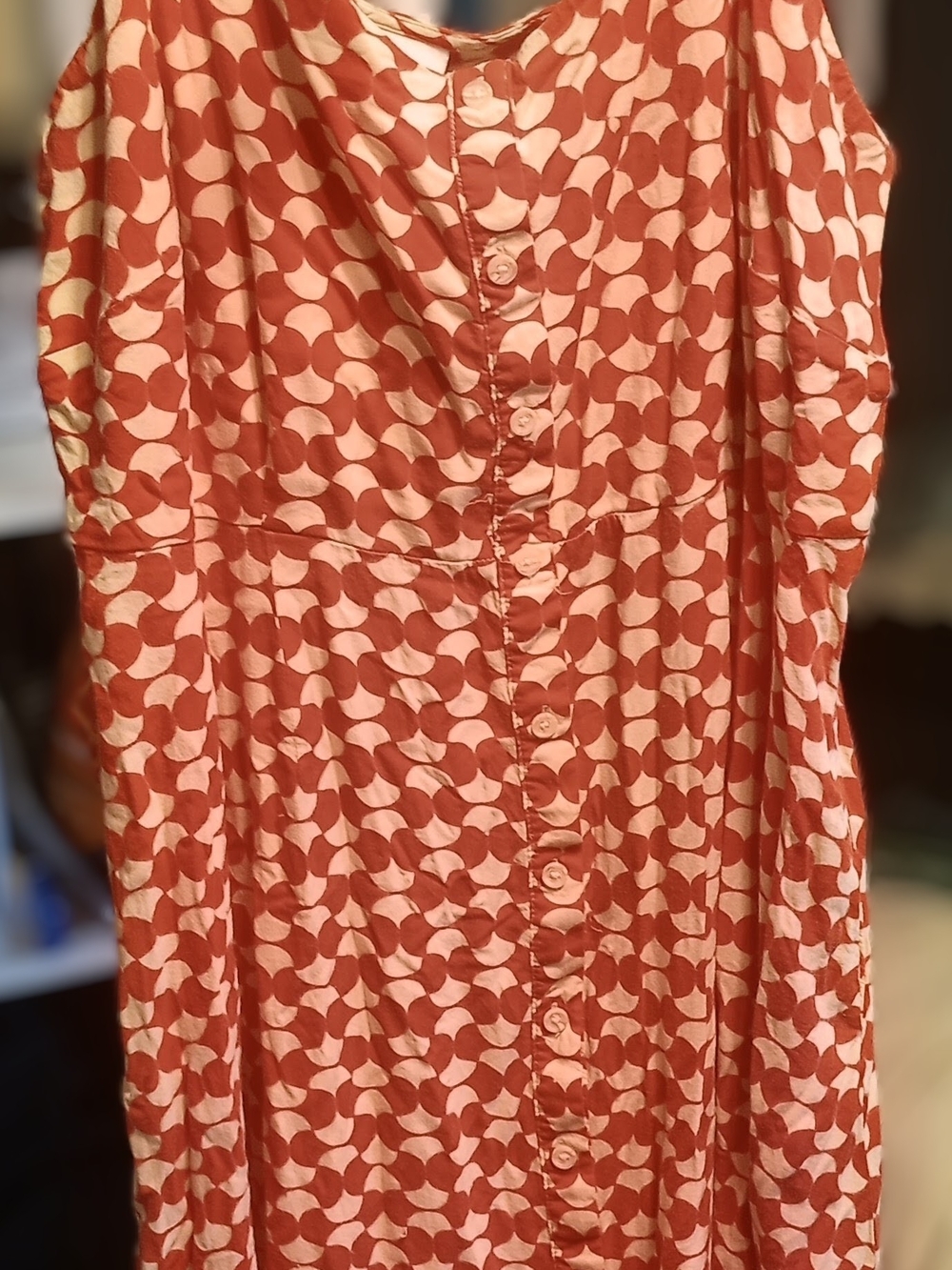 Ava & Viv Coral and Cream Button-Front Dress With Pockets.